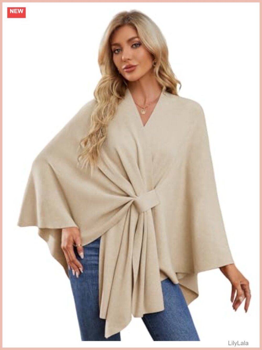 Women Elegant Shawl Wrap Open Front Poncho Sweater